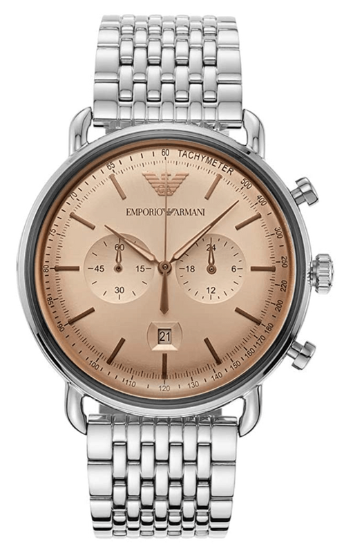 Emporio Armani Aviator Chronograph Beige Dial Silver Steel Strap Watch For Men - AR11239 Buy Now By Emporio Armani
