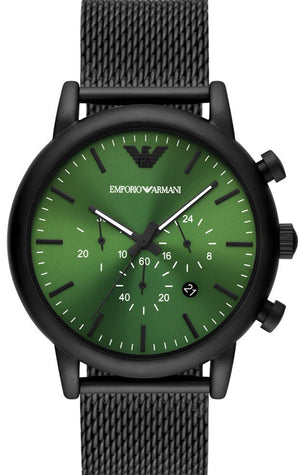 Emporio Armani Luigi Chronograph Green Dial Black Mesh Bracelet Watch For Men - AR11470 Buy Now By Emporio Armani