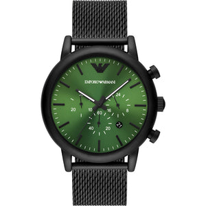 Emporio Armani Luigi Chronograph Green Dial Black Mesh Bracelet Watch For Men - AR11470 Buy Now By Emporio Armani