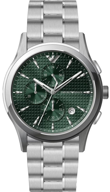 Emporio Armani Paolo Chronograph Green Dial Silver Steel Strap Watch For Men - AR11529 Buy Now By Emporio Armani