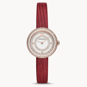 Emporio Armani Two-Hand Analog White Dial Red Leather Strap Watch For Women - AR11532 Buy Now By Emporio Armani