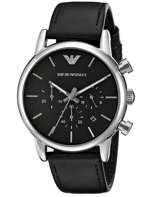 Emporio Armani Classic Chronograph Black Dial Black Leather Strap Watch For Men - AR1733 Buy Now By Emporio Armani