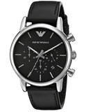Emporio Armani Classic Chronograph Black Dial Black Leather Strap Watch For Men - AR1733