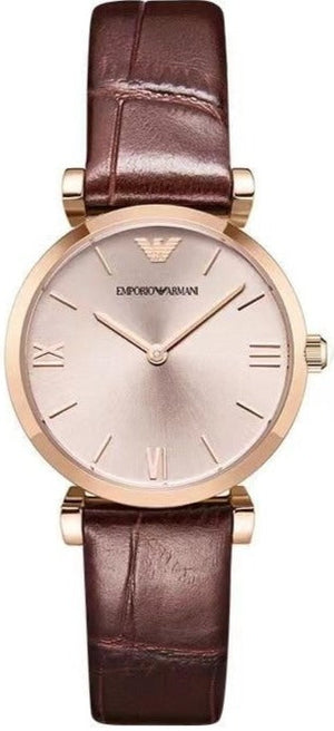 Emporio Armani Classic Quartz Pink Dial Brown Leather Strap Watch For Women - AR1911 Buy Now By Emporio Armani
