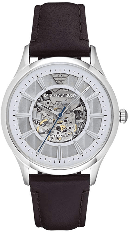 Emporio Armani Meccanico White Dial Brown Leather Strap Watch For Men - AR1946 Buy Now By Emporio Armani