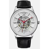 Emporio Armani Meccanico Silver Skeleton Dial Black Leather Strap Watch For Men - AR2072 Buy Now By Emporio Armani