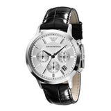 Emporio Armani Classic Chronograph Silver Dial Black Leather Strap Watch For Men - AR2432 Buy Now By Emporio Armani