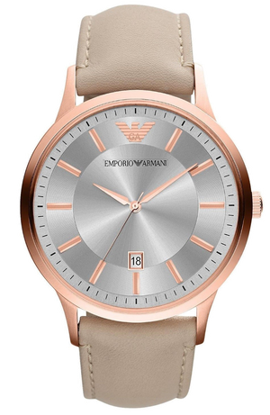 Emporio Armani Classic Quartz Silver Dial Beige Leather Strap Watch For Men - AR2464 Buy Now By Emporio Armani