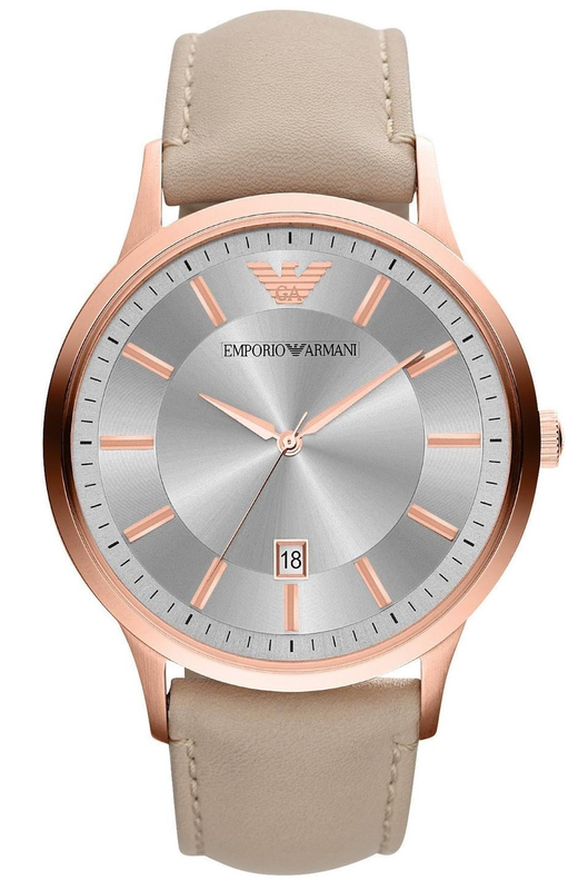 Emporio Armani Classic Quartz Silver Dial Beige Leather Strap Watch For Men - AR2464 Buy Now By Emporio Armani