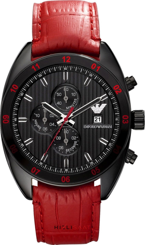 Emporio Armani Sportivo Chronograph Black Dial Red Leather Strap Watch For Men - AR5918 Buy Now By Emporio Armani