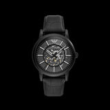 Emporio Armani Meccanico Automatic Skeleton Dial Black Leather Strap Watch For Men - AR60008 Buy Now By Emporio Armani