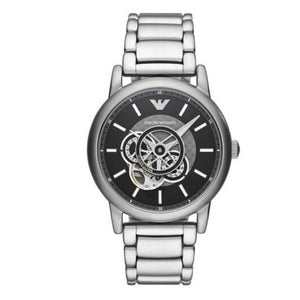 Emporio Armani Meccanico Automatic Skeleton Black Dial Silver Steel Strap Watch For Men - AR60021 Buy Now By Emporio Armani