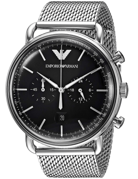 Emporio Armani Chronograph Black Dial Silver Mesh Bracelet Watch For Men - AR11104 Buy Now By Emporio Armani