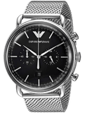 Emporio Armani Chronograph Black Dial Silver Mesh Bracelet Watch For Men - AR11104