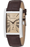 Emporio Armani Classic Beige Dial Brown Leather Strap Watch For Women - AR0155