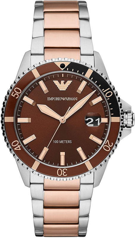 Emporio Armani Diver Quartz Brown Dial Two Tone Steel Strap Watch For Men - AR11340 Buy Now By Emporio Armani
