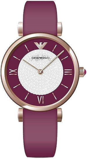 Emporio Armani Gianni T Bar Crystals Maroon Dial Maroon Leather Strap Watch for Women - AR11487 Buy Now By Emporio Armani