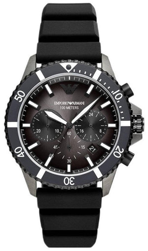 Emporio Armani Diver Chronograph Black Dial Black Silicon Strap Watch For Men - AR11515 Buy Now By Emporio Armani