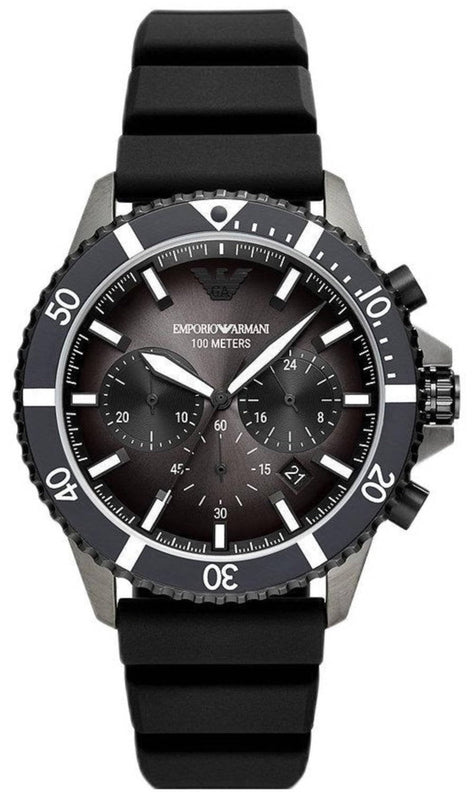 Emporio Armani Diver Chronograph Black Dial Black Silicon Strap Watch For Men - AR11515 Buy Now By Emporio Armani