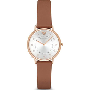 Emporio Armani Classic Analog Silver Dial Brown Leather Strap Watch For Women - AR8040 Buy Now By Emporio Armani