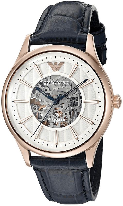 Emporio Armani Meccanico Automatic White Dial Blue Leather Strap Watch For Men - AR1947 Buy Now By Emporio Armani