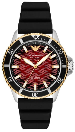 Emporio Armani Meccanico Automatic Red Dial Black Silicon Strap Watch For Men - AR60070 Buy Now By Emporio Armani
