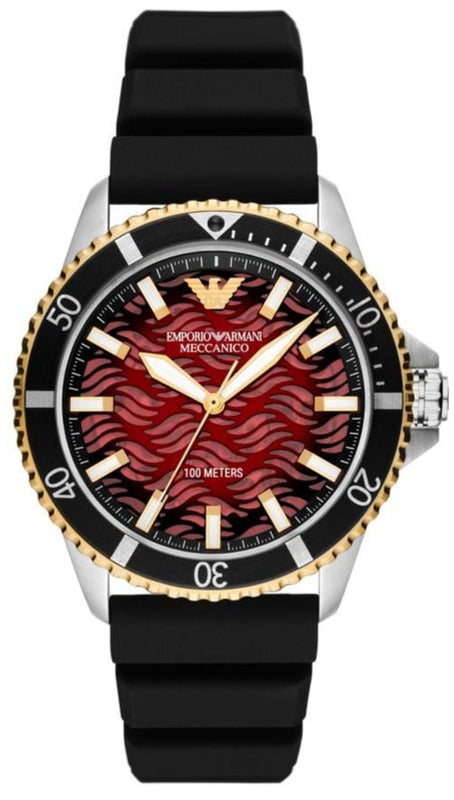 Emporio Armani Meccanico Automatic Red Dial Black Silicon Strap Watch For Men - AR60070 Buy Now By Emporio Armani