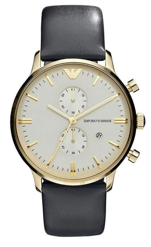 Emporio Armani Gianni Beige Dial Grey Leather Strap Watch For Men - AR0386 Buy Now By Emporio Armani