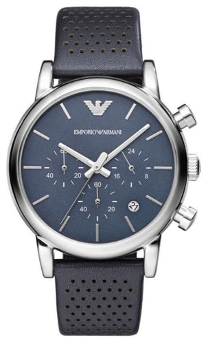 Emporio Armani Luigi Chronograph Blue Dial Black Leather Strap Watch For Men - AR1736 Buy Now By Emporio Armani