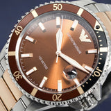 Emporio Armani Diver Quartz Brown Dial Two Tone Steel Strap Watch For Men - AR11340 Buy Now By Emporio Armani