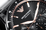 Emporio Armani Mario Ceramic Chronograph Black Dial Black Steel Strap Watch For Men - AR70002 Buy Now By Emporio Armani