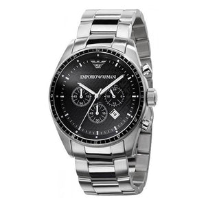 Emporio Armani Sportivo Chronograph Black Dial Silver Stainless Steel Watch For Men - AR0585 Buy Now By Emporio Armani