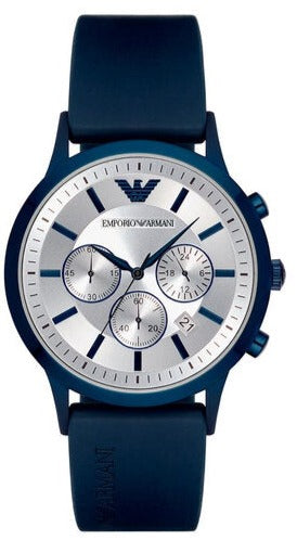 Emporio Armani Renato Chronograph Silver Dial Blue Silicone Strap Watch For Men - AR11026 Buy Now By Emporio Armani