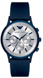 Emporio Armani Renato Chronograph Silver Dial Blue Silicone Strap Watch For Men - AR11026 Buy Now By Emporio Armani
