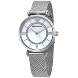 Emporio Armani Gianni T-Bar Quartz Mother of Pearl Dial Silver Mesh Bracelet Watch For Women - AR11319 Buy Now By Emporio Armani