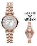 Emporio Armani Gianni T-Bar Crystals Silver Dial Rose Gold Steel Strap Watch For Women - AR11446 Buy Now By Emporio Armani