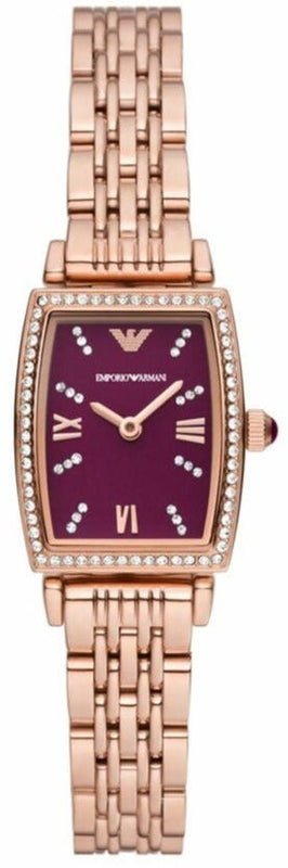 Emporio Armani Two Hand Diamonds Burgundy Dial Rose Gold Steel Strap Watch For Women - AR11488 Buy Now By Emporio Armani