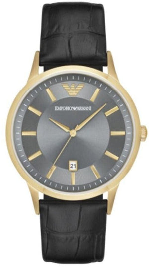 Emporio Armani Renato Quartz Grey Dial Black Leather Strap Watch For Men - AR11049 Buy Now By Emporio Armani