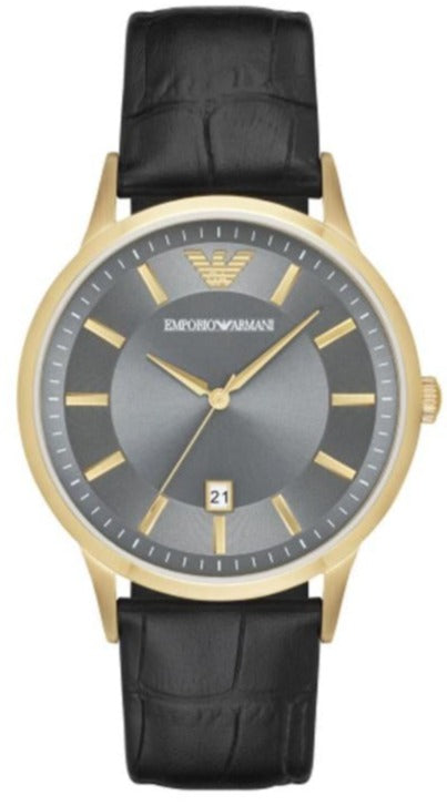 Emporio Armani Renato Quartz Grey Dial Black Leather Strap Watch For Men - AR11049 Buy Now By Emporio Armani
