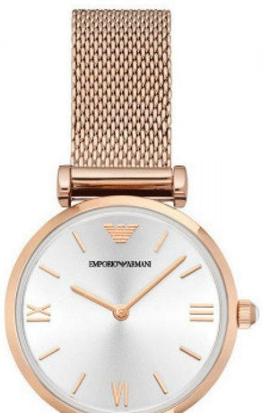 Emporio Armani Gianni T Bar Silver Dial Rose Gold Mesh Bracelet Watch For Women - AR1956 Buy Now By Emporio Armani
