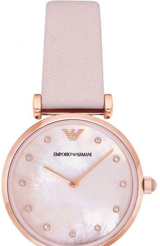 Emporio Armani Gianni T Bar Mother Of Pearl Pink Dial Pink Leather Strap Watch For Women - AR1958 Buy Now By Emporio Armani