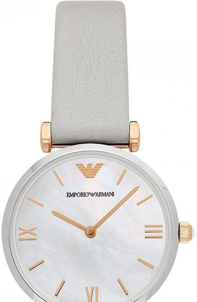 Emporio Armani Gianni T Bar Quartz Mother of Pearl Dial White Leather Strap Watch For Women - AR1965 Buy Now By Emporio Armani