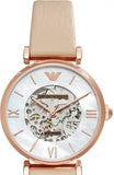 Emporio Armani Meccanico Silver Skeleton Dial Beige Leather Strap Watch For Women - AR60001 Buy Now By Emporio Armani