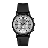 Emporio Armani Chronograph Quartz Silver Dial Black Rubber Strap Watch For Men - AR11048 Buy Now By Emporio Armani