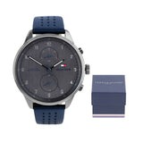 Tommy Hilfiger Chase Grey Dial Blue Leather Strap Watch for Men - 1791578 Buy Now By Tommy Hilfiger