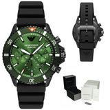 Emporio Armani Diver Chronograph Quartz Green Dial Black Silicon Strap Watch For Men - AR11463 Buy Now By Emporio Armani