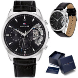 Tommy Hilfiger Baker Chronograph Black Dial Black Leather Strap Watch For Men - 1710449 Buy Now By Tommy Hilfiger