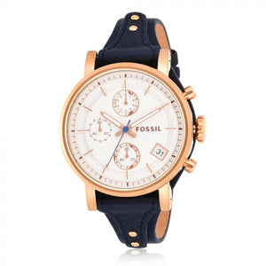 Fossil Original Boyfriend Chronograph White Dial Navy Blue Leather Strap Watch for Women - ES3838 Buy Now By Fossil