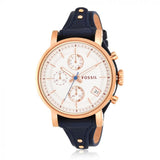 Fossil Original Boyfriend Chronograph White Dial Navy Blue Leather Strap Watch for Women - ES3838 Buy Now By Fossil