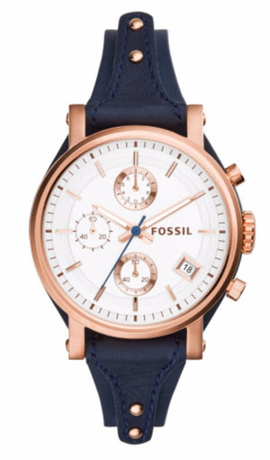 Fossil Original Boyfriend Chronograph White Dial Navy Blue Leather Strap Watch for Women - ES3838 Buy Now By Fossil